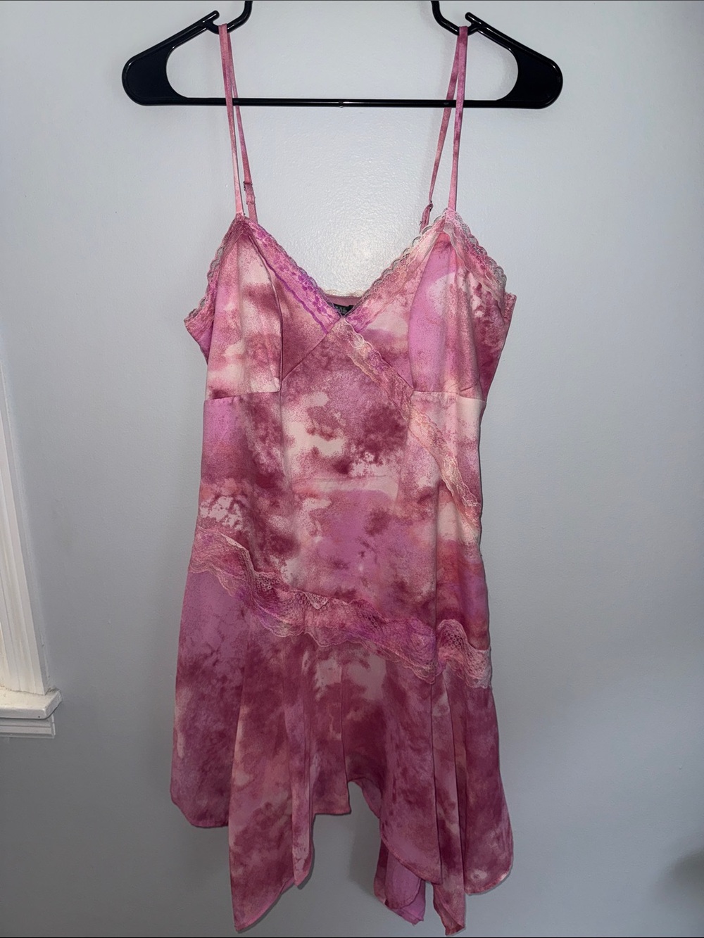 wild fable Pink Tie-Dye Lace Trim Mini Slip Dress